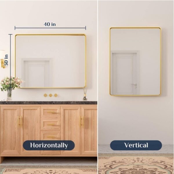 40 in. W x 30 in. H Modern Rectangular Aluminum Framed Wall Bathroom Vanity Mirror in Brush Gold