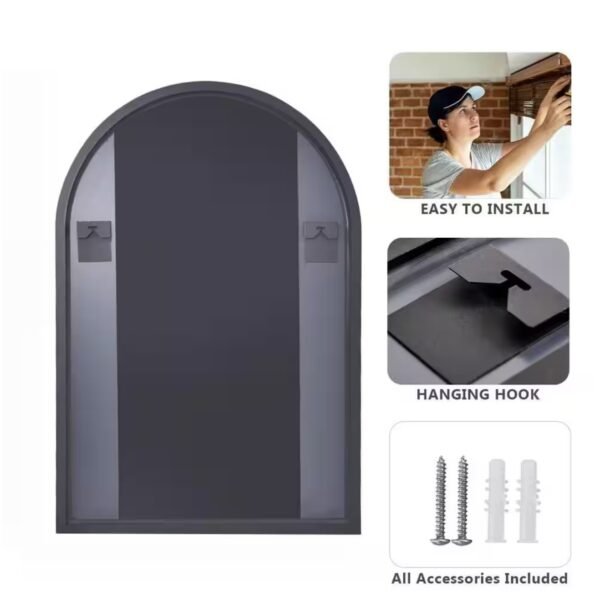 24 in. W x 36 in. H Arched Metal Framed Wall Bathroom Vanity Mirror Black