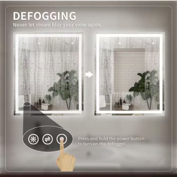 Lumos 30 in. W x 36 in. H Rectangular Frameless LED Wall Bathroom Vanity Mirror in Silver